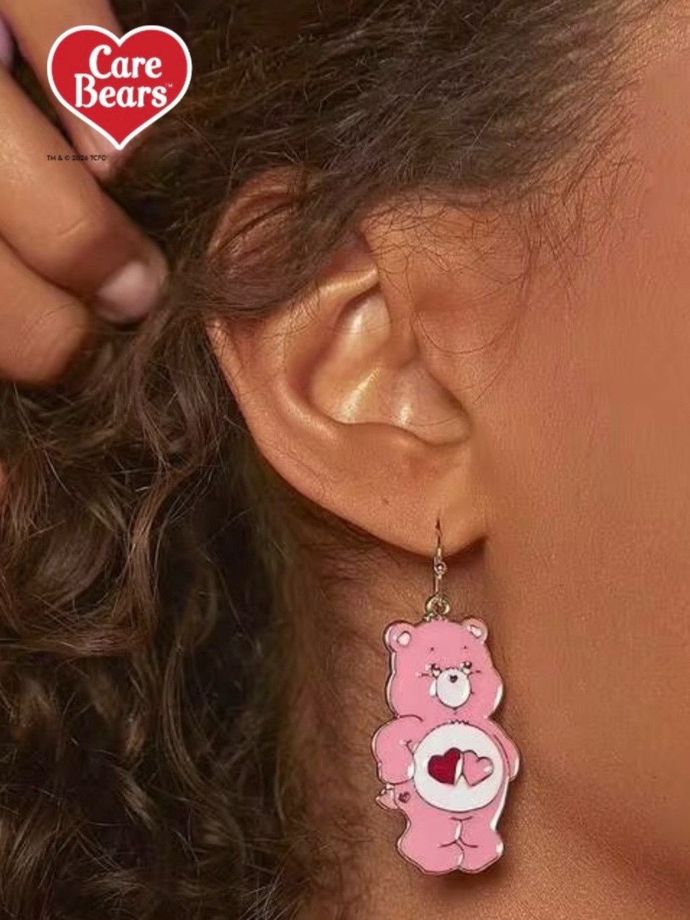 NWOT Care Bears Pink Heart Belly Bear Dangle Earrings